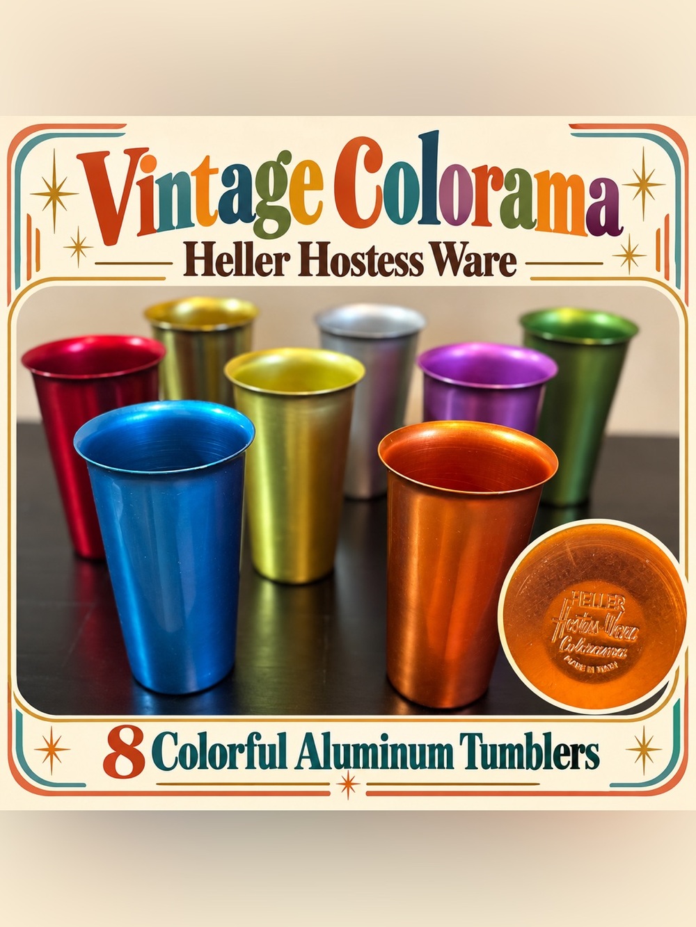 Heller Hostess Ware Vintage Colorama Aluminum Tumblers - Multicolor Set